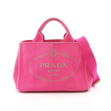 PRADA CANAPA Mini Shoulder Crossbody Tote Handbag canvas Pink Used Women
