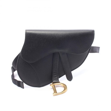 Christian Dior saddle flat belt pouch Waist bum bag leather Black Used Women