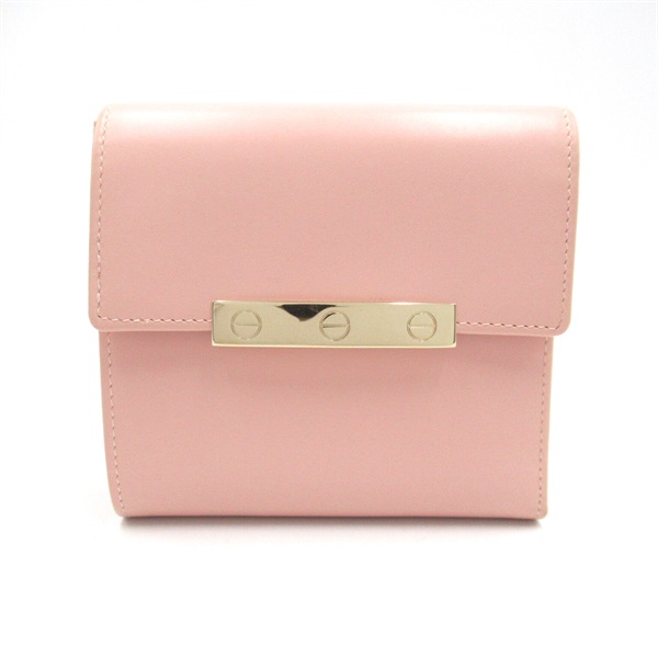 CARTIER fold wallet Calf skin Pink Used Women from Japan