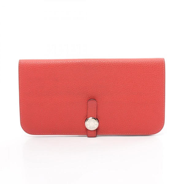 HERMES Dogon Long Bifold wallet Togo leather Red Rouge pivoine Used Women SHW T