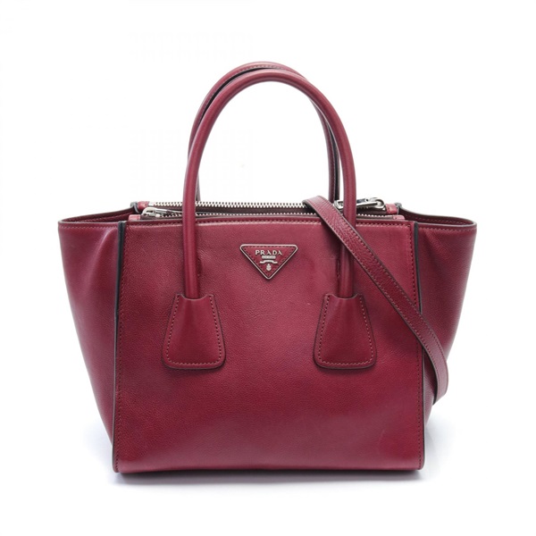 PRADA GLACE'CALF 2way shoulder Handbag B2625M leather Bordeaux Used Women