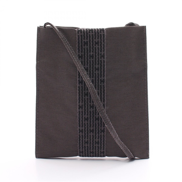 HERMES Her Line Pochette crossbody Shoulder Bag Nylon canvas Gray Used Women