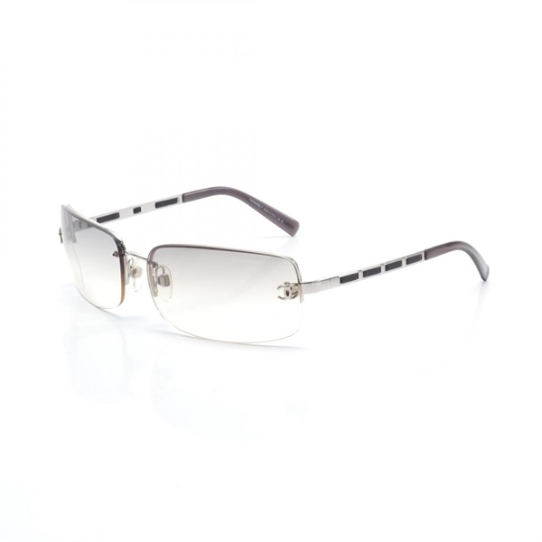 CHANEL COCO Mark sunglasses eyewear 4113 leather Metal Plastic Silver Black