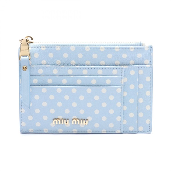 Miu Miu MADRAS POIS Card Holder 5MC446 leather Blue White Used Women