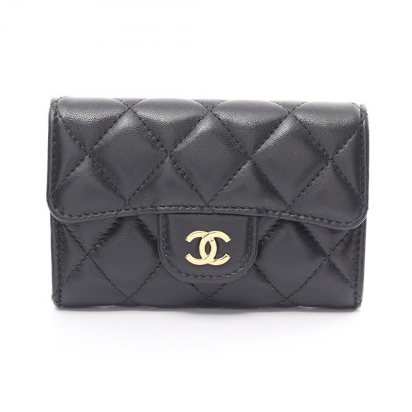 CHANEL Matelasse Card coin Case purse lambskin Black GHW Used