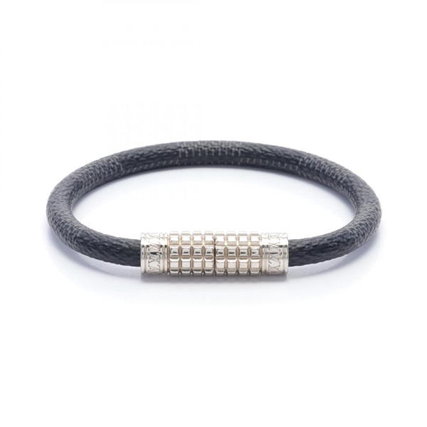 LOUIS VUITTON Digit Bracelet M6626E Damier graphite SS Black Silver Used mens LV