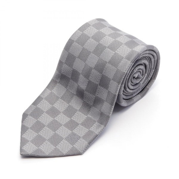 LOUIS VUITTON Cravat Damier Classique tie M71214 silk Gray Gres Used mens LV