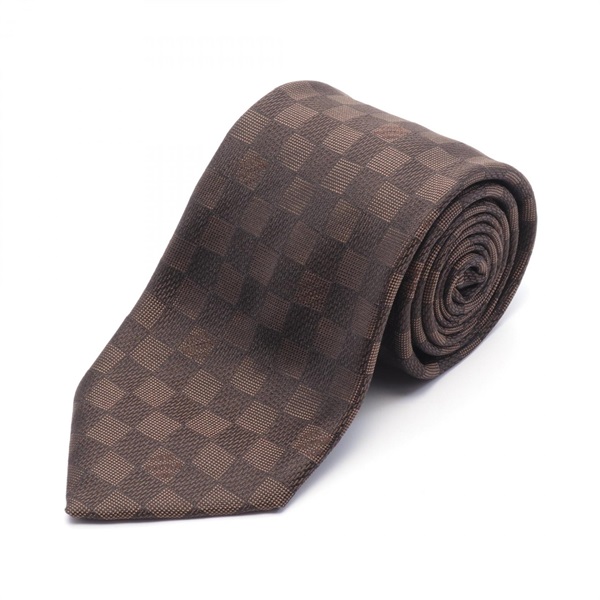 LOUIS VUITTON Damier tie silk Brown Used mens LV