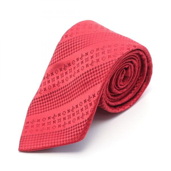 LOUIS VUITTON Monogram Micro Damier Stripes tie silk Red Used mens