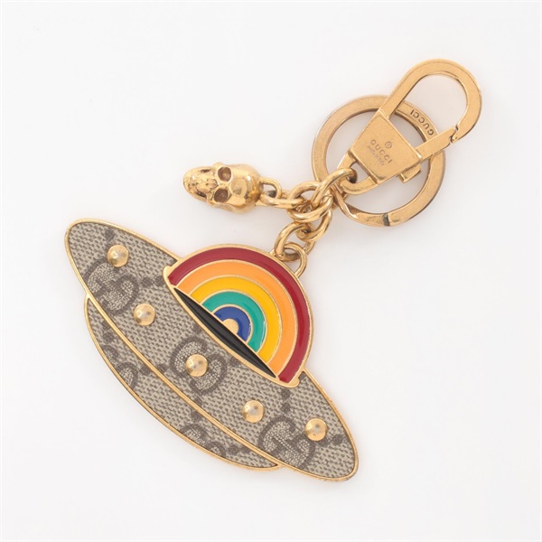 GUCCI GG Supreme Key charm canvas Gold Plated Beige Multicolor Used Women