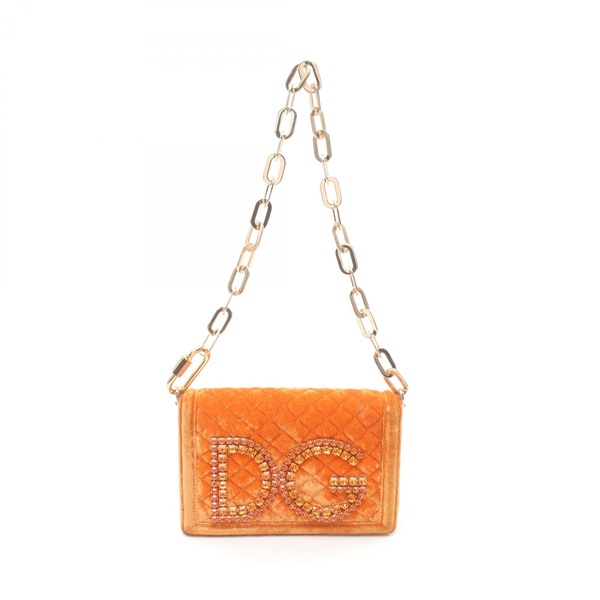 DOLCE & GABBANA Chain Shoulder Bag Fabric Orange Used Women GHW