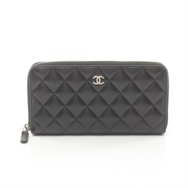 CHANEL Matelasse Around long wallet purse Lambskin Black Used SHW