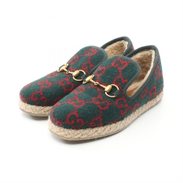 GUCCI Horsebit loafers wool Green Red Used Women #35