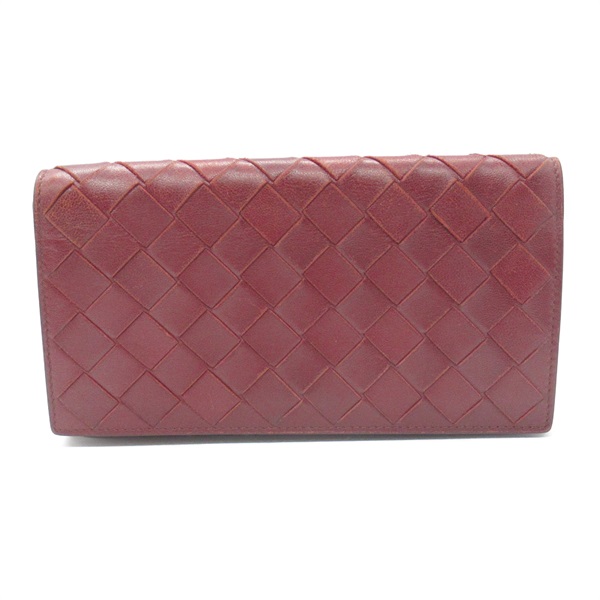 BOTTEGA VENETA Bi-fold long wallet 600873 Lamb sheep leather Bordeaux Used