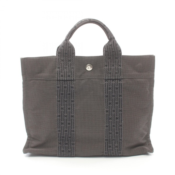 HERMES Herline PM Tote Bag Nylon canvas Gray Used SHW