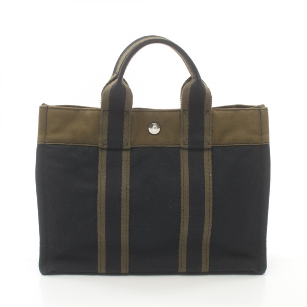 HERMES Fourre-tout PM Tote Bag canvas Navy Khaki Used SHW