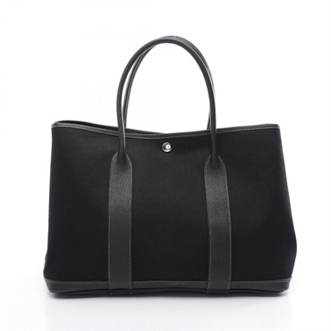 HERMES Garden party PM Tote Bag Toile officier Negonda leather Black Used Women