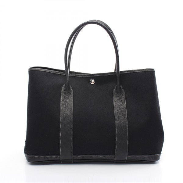 HERMES Garden party PM Tote Bag Toile officier Negonda leather Black Used Women