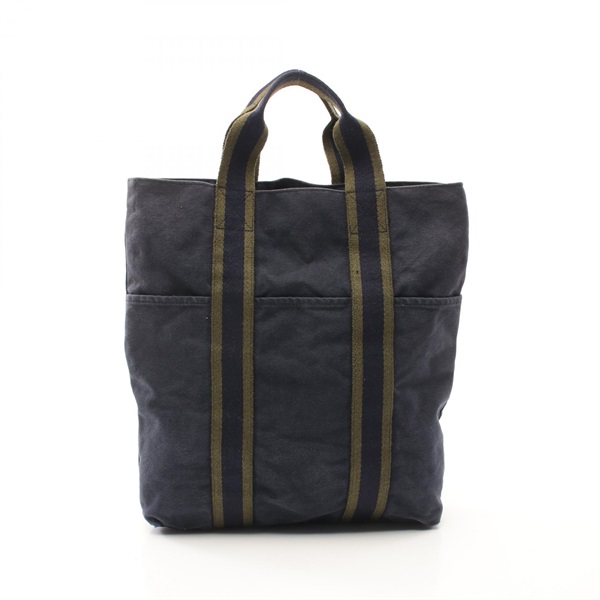 HERMES Fourre-tout Cabas Tote Bag canvas Navy Khaki Used