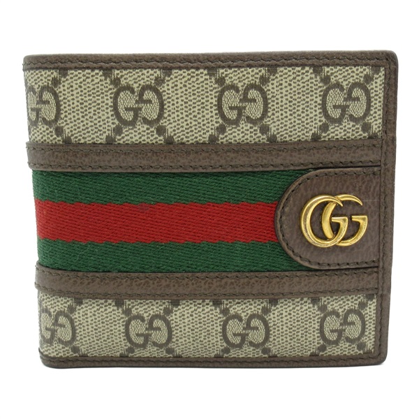 GUCCI Ophidia Bi-fold Wallet Purse 597609 canvas leather Beige Dark brown Used