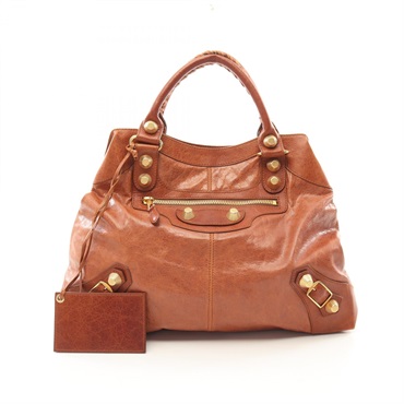 BALENCIAGA The Giant Brief Tote Handbag 173085 leather Brown Used Women