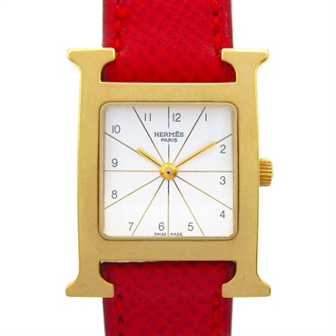 HERMES H watch Wrist Watch HH1.201 Quartz Gold Plated Leather belt Used Women