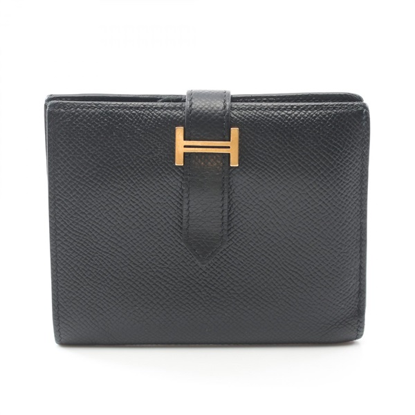 HERMES BEAN Compact Bi-fold wallet Epsom leather Black Used Women Y GHW