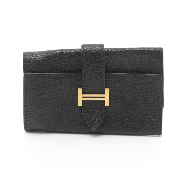 HERMES Bearn key holder case Chevre leather Black Used Women GHW D