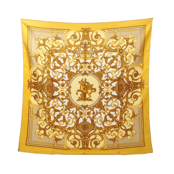 HERMES Carre90 LES TUILERIES Scarf silk Yellow White White Used Women