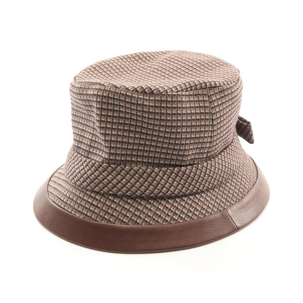 HERMES Hats wool leather Brown Beige Gray Used Women size 57