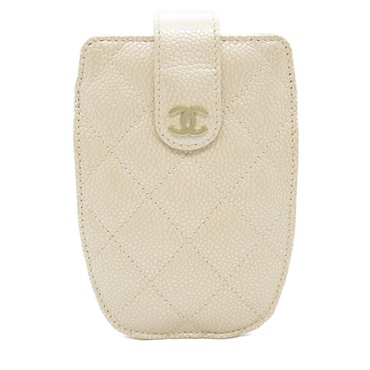 CHANEL Matelasse Card Case leather Grained calfskin Light Beige Used Women GHW