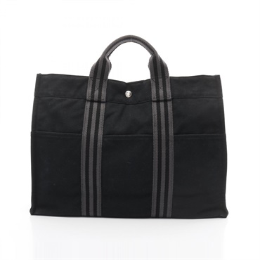 HERMES Fourre-tout MM Tote Hand Bag canvas Black Gray Used Women SHW