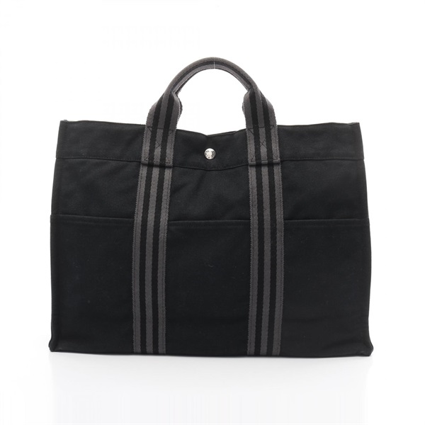HERMES Fourre-tout MM Tote Hand Bag canvas Black Gray Used Women SHW