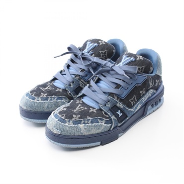 LOUIS VUITTON LV trainer line sneakers #7.5 BQ9U1PDN Monogram denim leather Blue