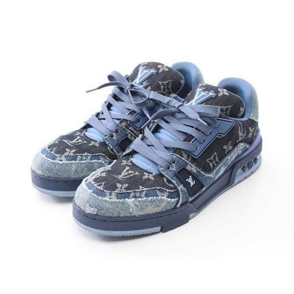 LOUIS VUITTON LV trainer line sneakers #7.5 BQ9U1PDN Monogram denim leather Blue