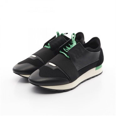 BALENCIAGA RACE RUNNER sneakers #42 shoes 551634 leather Fabric Black Green mens