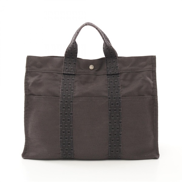 HERMES Herline MM Tote hand Bag Nylon canvas Gray Used SHW