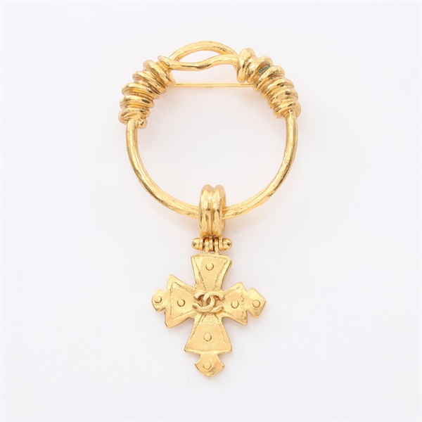 CHANEL COCO Mark Cross Brooch Gold Plated Used Women CC