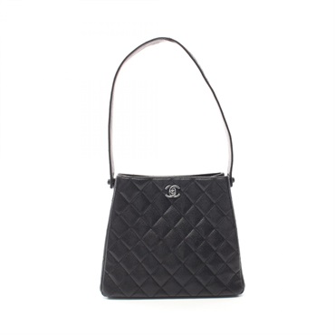 CHANEL Matelasse W Face Shoulder Bag leather Grained calfskin Black Used Women