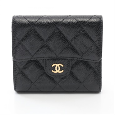 CHANEL Classic small flap wallet Tri-fold purse AP0231 leather Black Used GHW
