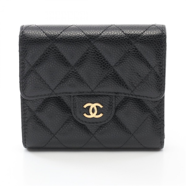 CHANEL Classic small flap wallet Tri-fold purse AP0231 leather Black Used GHW