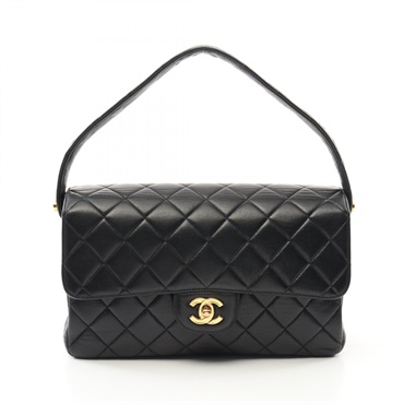 CHANEL Double Face Matelasse Hand bag Lambskin leather Black Used GHW