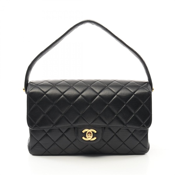 CHANEL Double Face Matelasse Hand bag Lambskin leather Black Used GHW