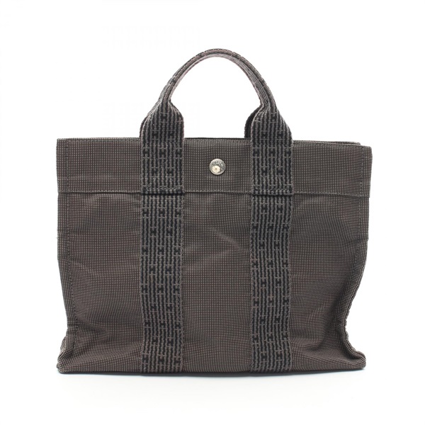 HERMES Herline PM Tote Bag Nylon canvas Gray Used SHW