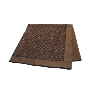 LOUIS VUITTON Shawl Monogram Shine Marron scaf M75122 silk wool Brown Gold Used
