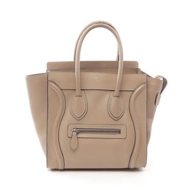 CELINE Luggage micro shopper Hand Tote Bag 167793 leather Brown Used Women