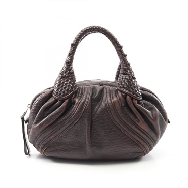 FENDI Mini Spy Zipper Tote Handbag 8BL078 Nappa Leather Dark Brown Used Women
