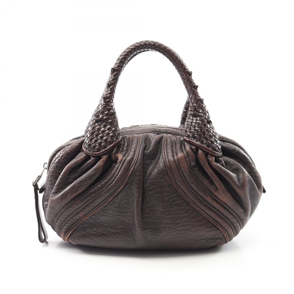 FENDI Mini Spy Zipper Tote Handbag 8BL078 Nappa Leather Dark Brown Used Women