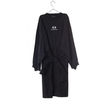 BALENCIAGA Logo 4-Sleeve Dress 768710 Cotton Black Used Women Size 1