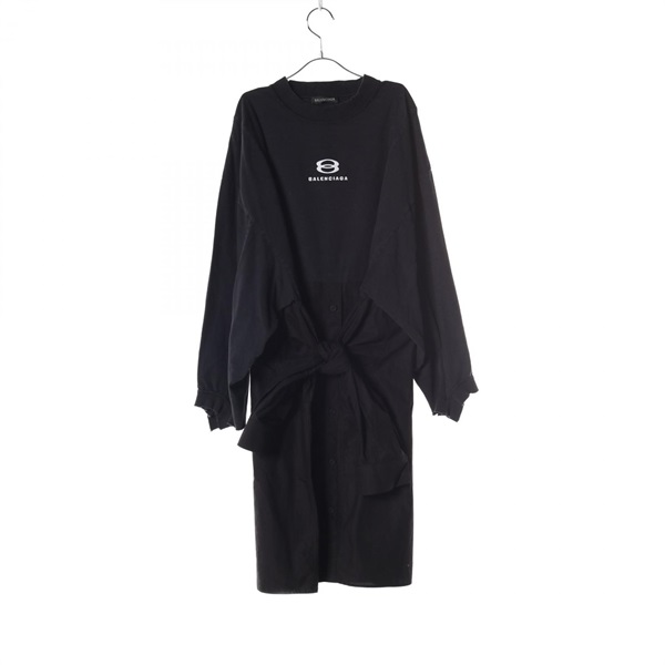 BALENCIAGA Logo 4-Sleeve Dress 768710 Cotton Black Used Women Size 1
